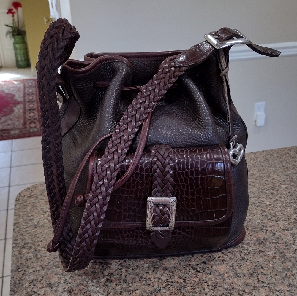 Brighton Vintage Leather Braided Strap Buckles Bag- super clean